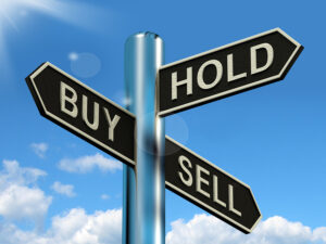 Buy Hold And Sell Signpost Representing Stocks Strategy